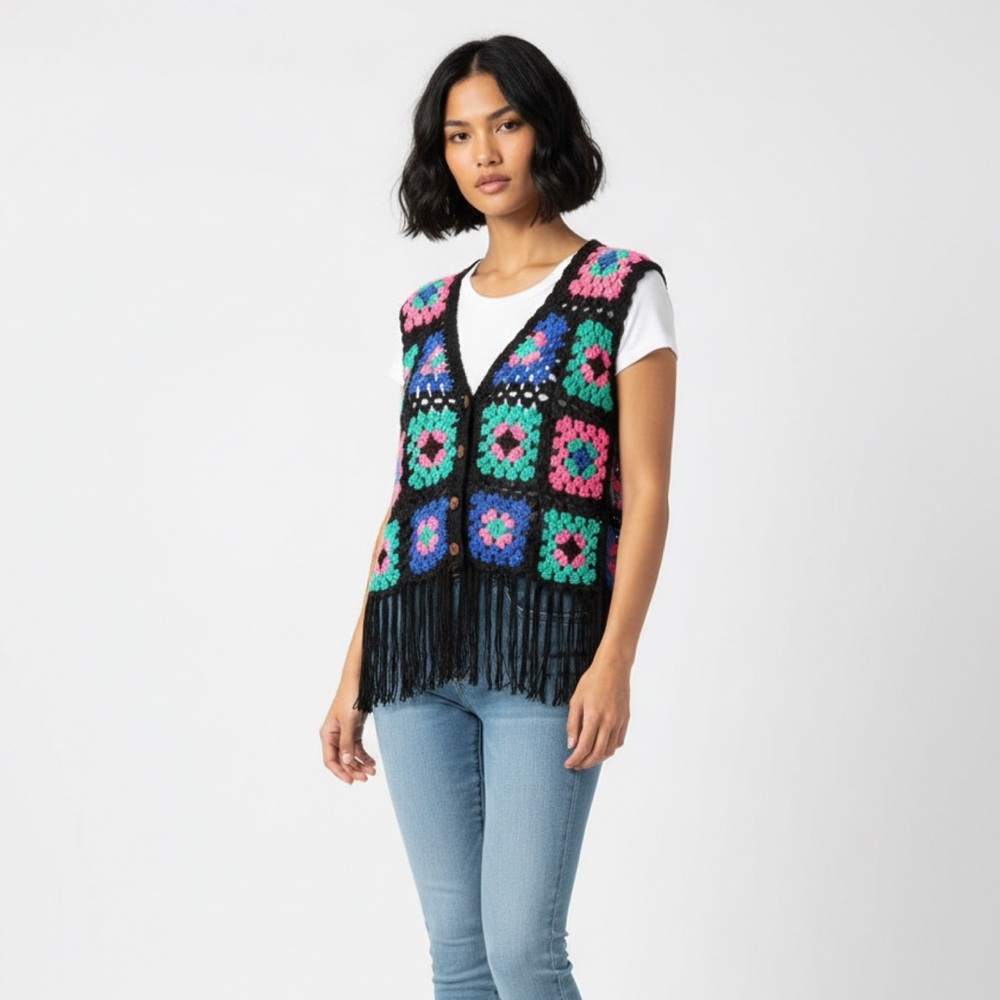 Umgee Black Crochet Vest NWT
